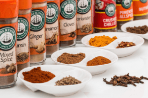 A mixture of spices in jars
